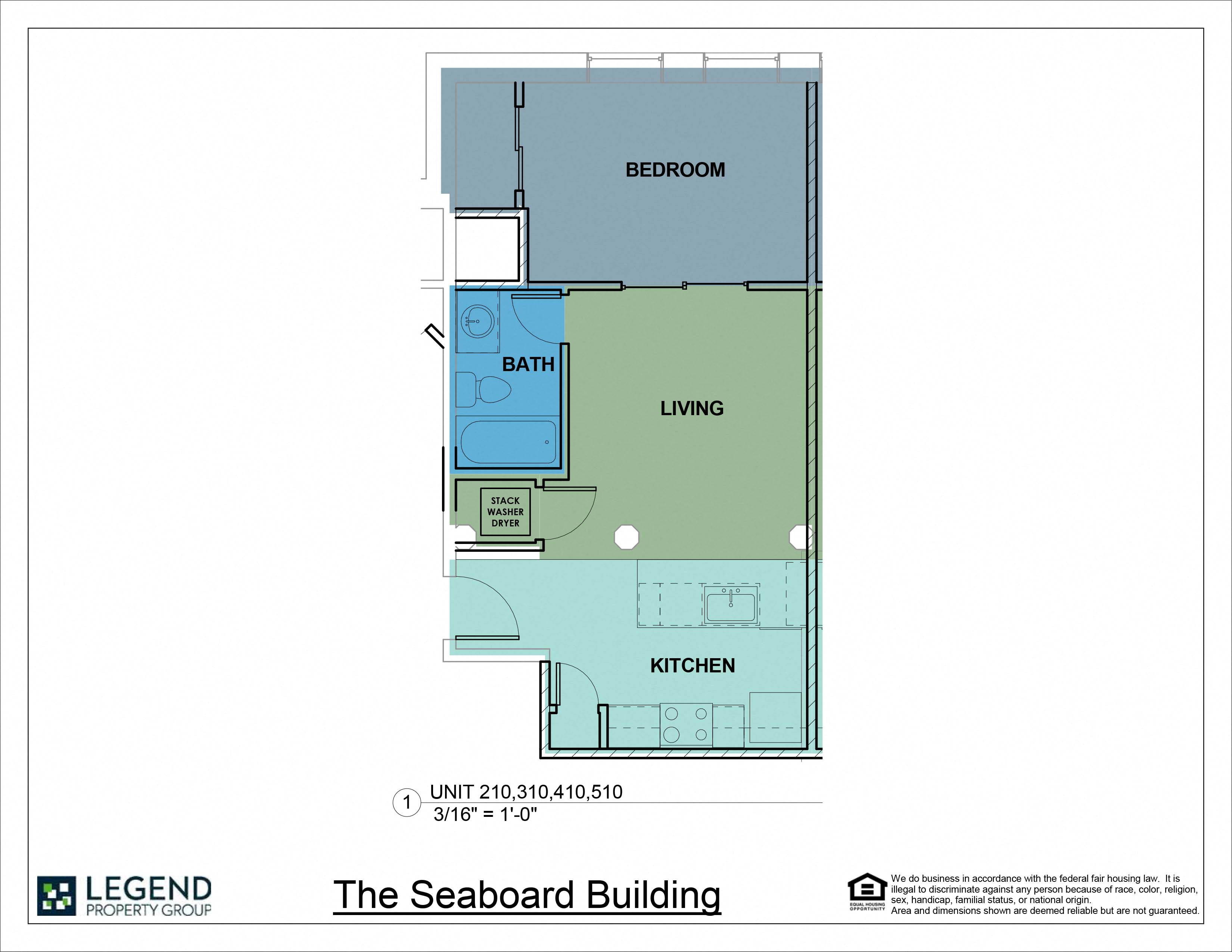 Floor plan for 1 bed, 1 bath, 566 sqft